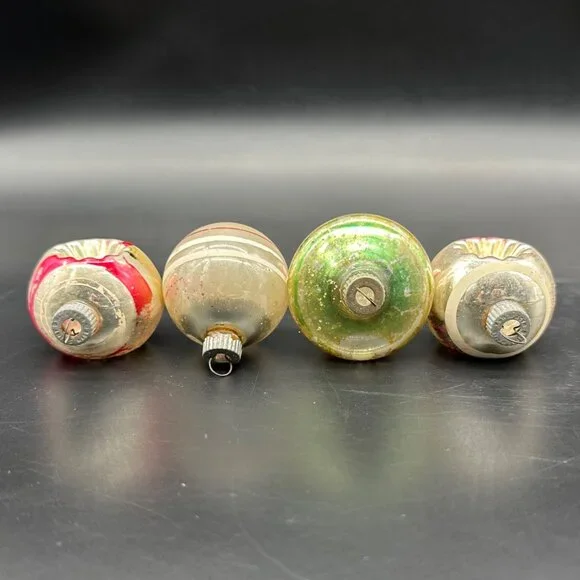Vintage Shiny Brite Christmas Ornaments Mid Century Set Of 4 USA Indent Tornado - Picture 4 of 13
